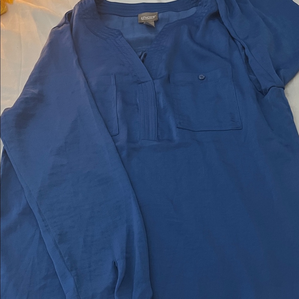 Chico's Vibrant Blue Casual Button Down Shirt